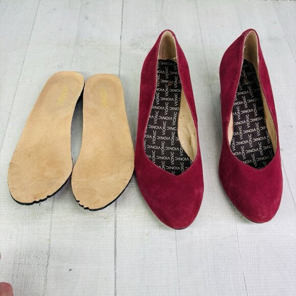 Vionic ANTONIA Burgundy Suede Leather Arch Support Slip On Wedge Shoes Sz 6.5 W - Picture 10 of 16